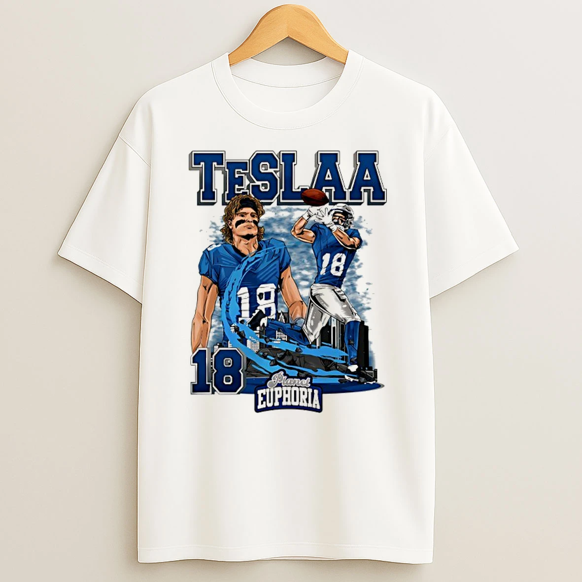 Isaac Teslaa 18 Detroit Lions Football City Skyline Graphic Shirts