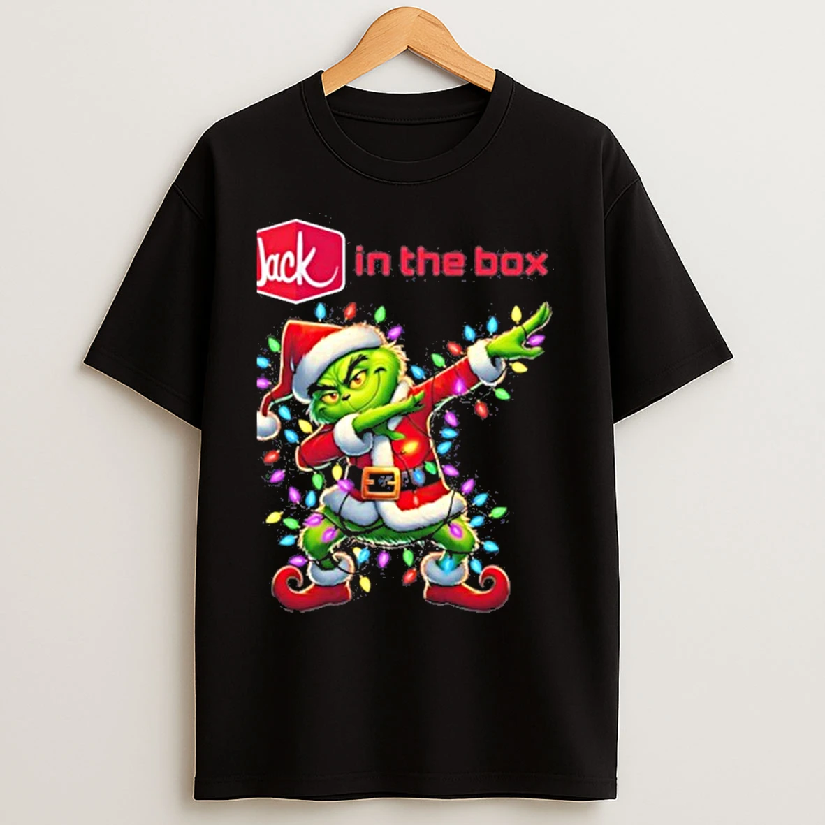 Jack In The Box Logo X Grinch Dabbing Light Christmas T Shirts