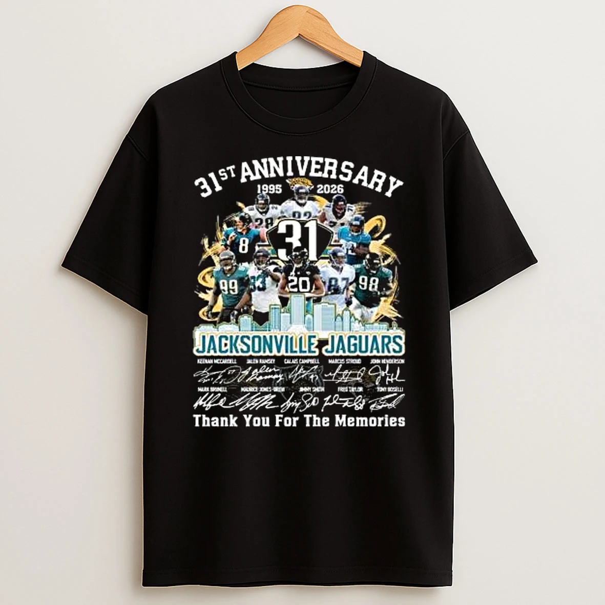 Jacksonville Jaguars 31st Anniversary 1995 2026 Thank You For The Memories Signatures Skyline Shirts