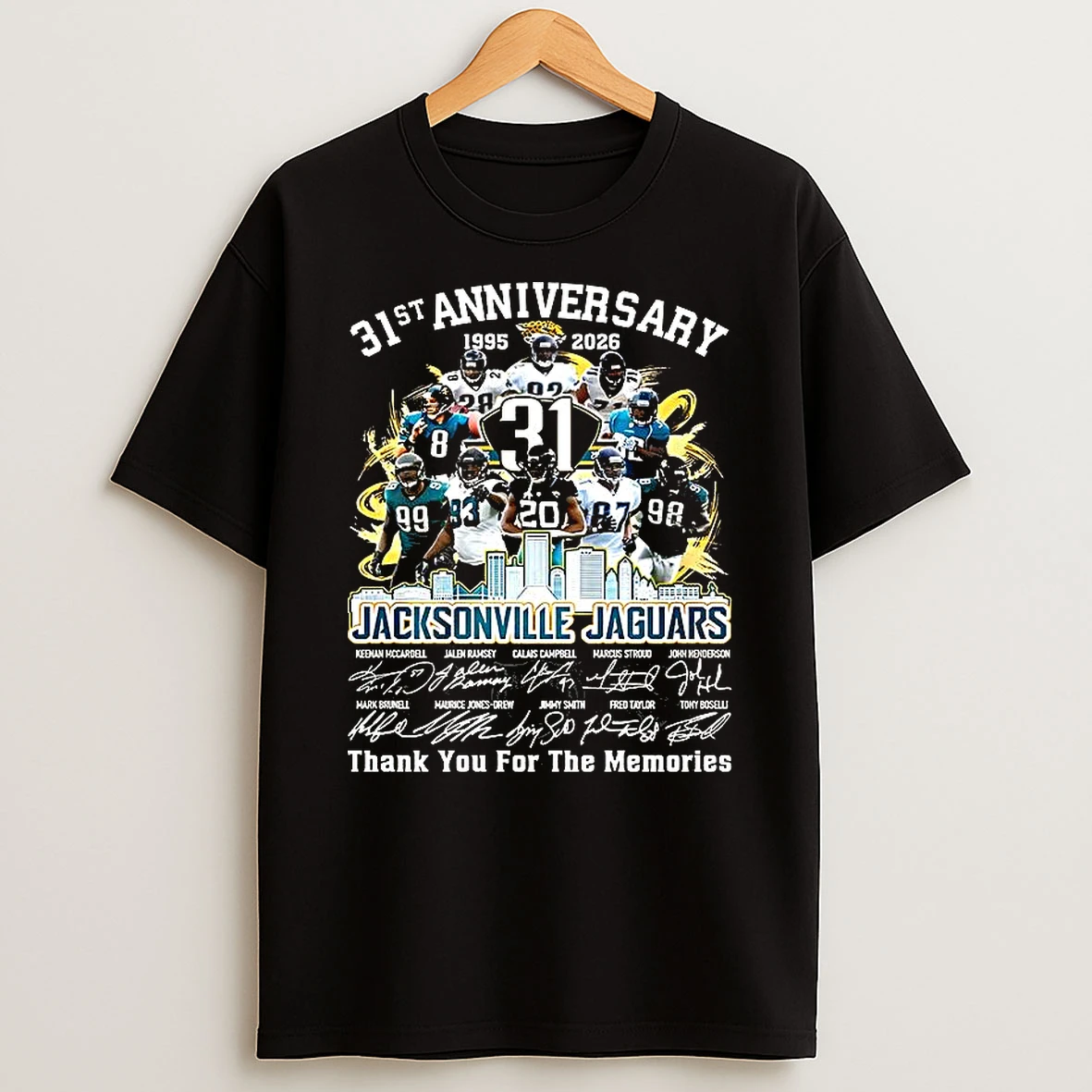 Jacksonville Jaguars 31st Anniversary 1995 2026 Thank You For The Memories Player Signature Tim Tren Google Shirts