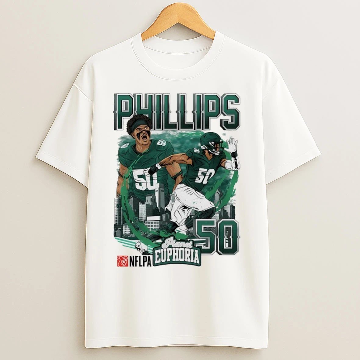 Jaelan Phillips 50 Philadelphia Eagles City Skyline Graphic T Shirts