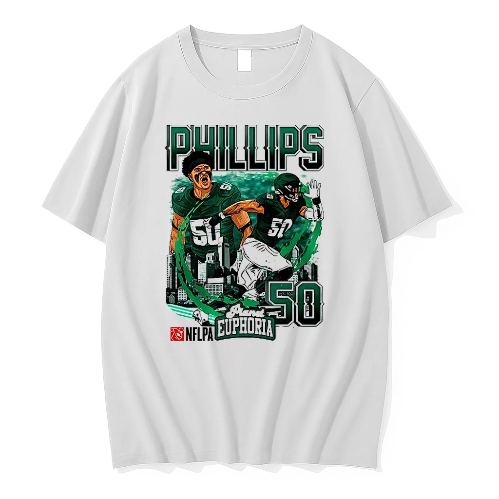 Jaelan Phillips Philadelphia Eagles Football Number 50 Skyline Cartoon Shirts