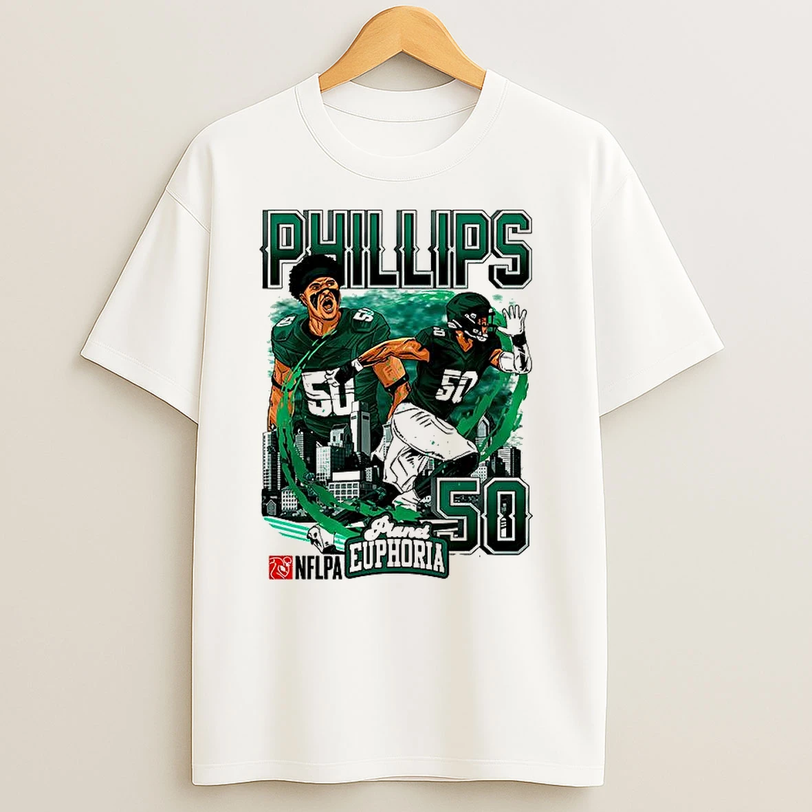 Jaelan Phillips Philadelphia Eagles Football Number 50 Skyline Cartoon T Shirts