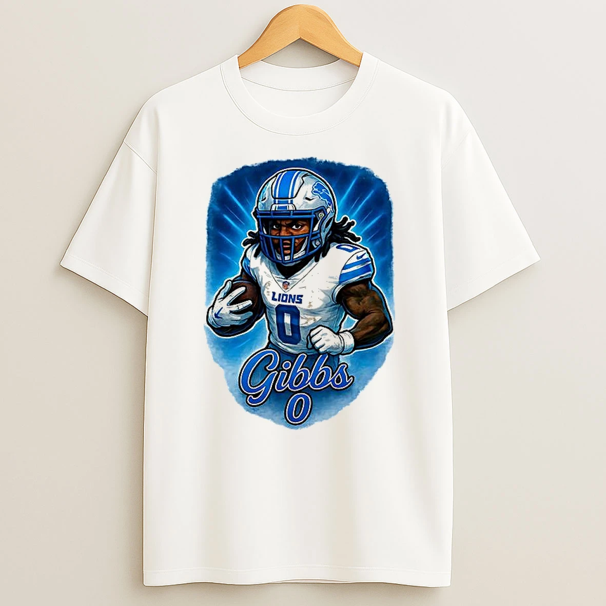 Jahmyr Gibbs Detroit Lions Football Number 0 Caricature Shirts