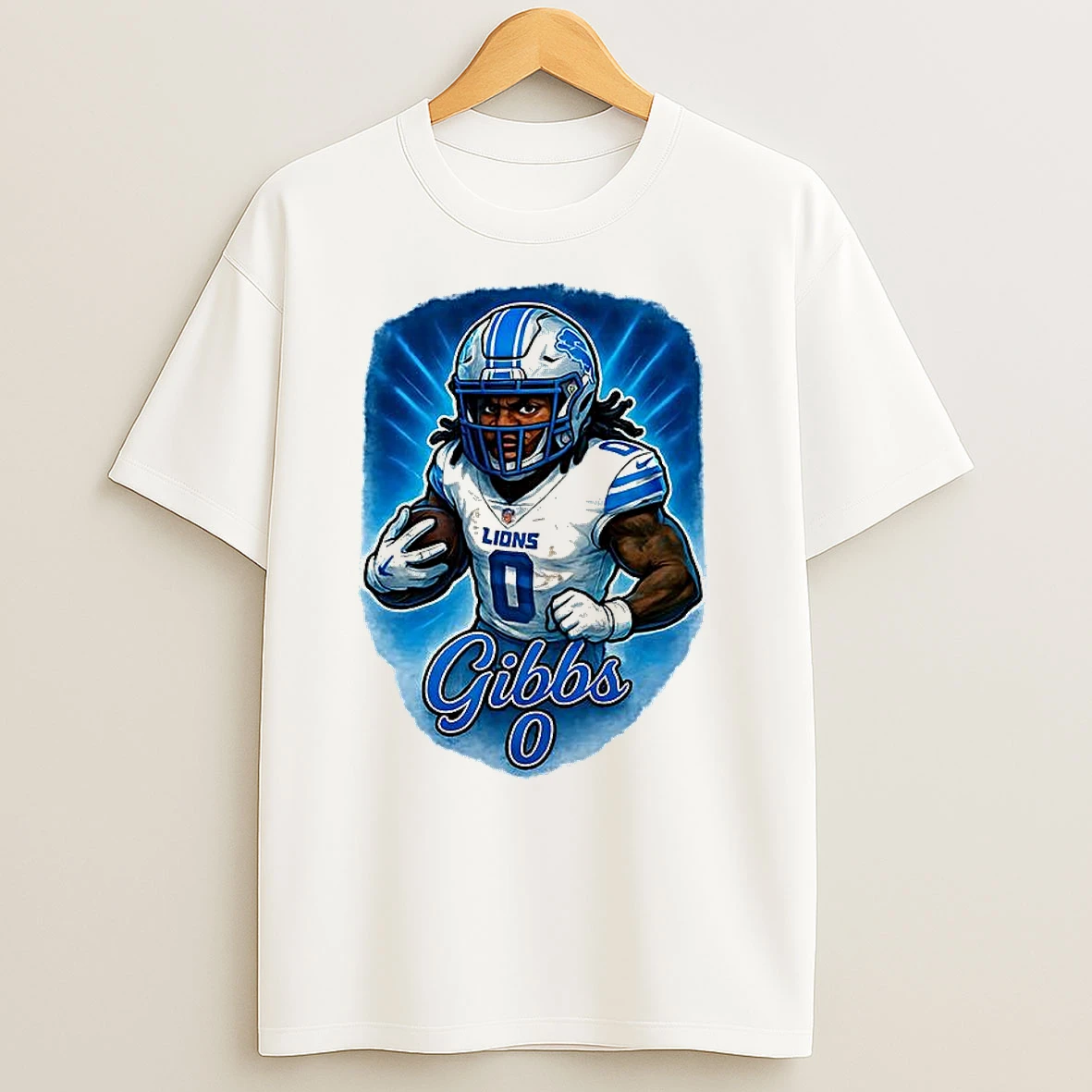 Jahmyr Gibbs Detroit Lions Football Number 0 Caricature T Shirts