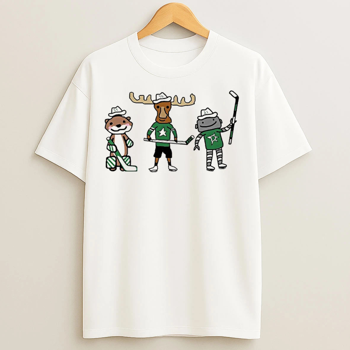Jake Oettinger Otter Mikko Rantanen Moose And Jason Robertson Robo Guys Dallas Stars Mascot Caricature T Shirts