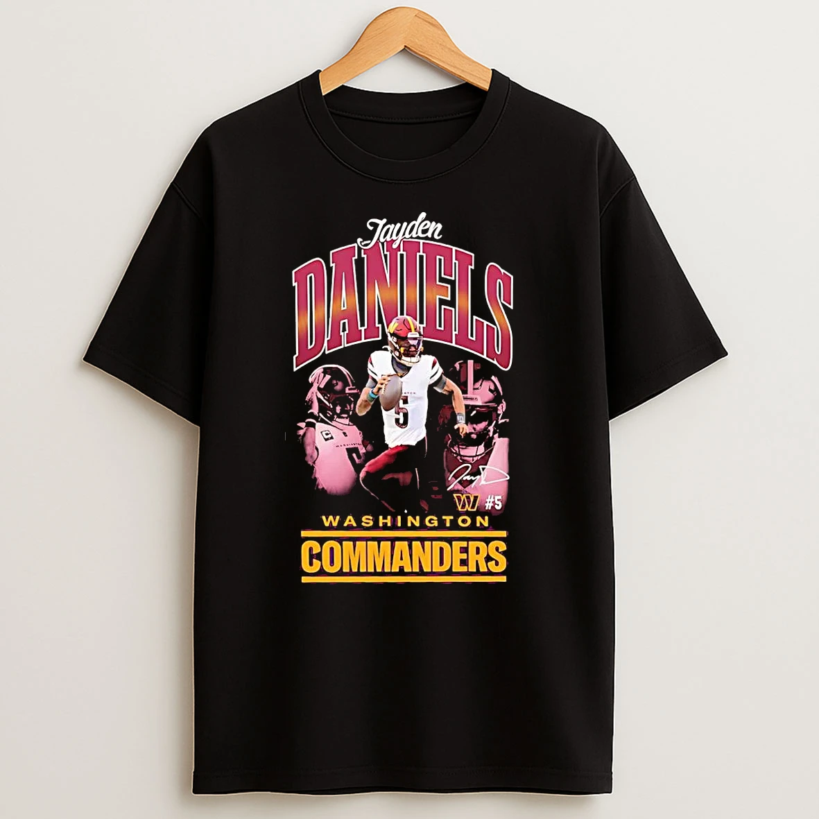 Jayden Daniels Picture Collage Signature Washington Commanders T Shirts