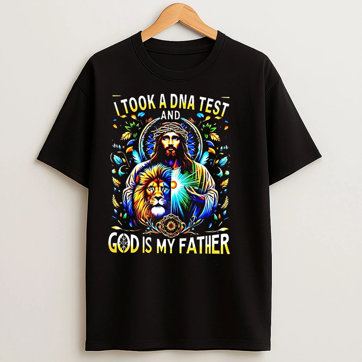 Jesus And Lion I Took A Dna Test And God Is My Father Christian T Shirts