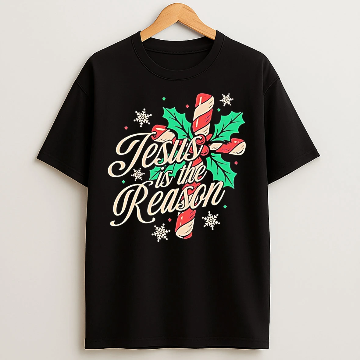 Jesus Is The Reason Crossed Candy Cane Christmas T Shirts