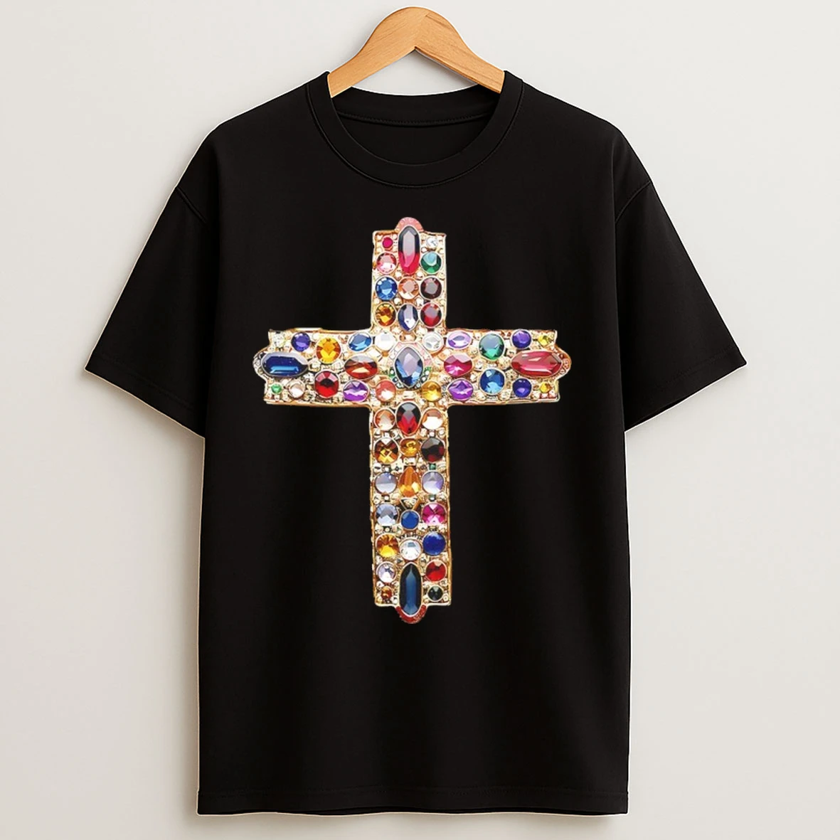 Jewel Cross Diamond Graphic T Shirts