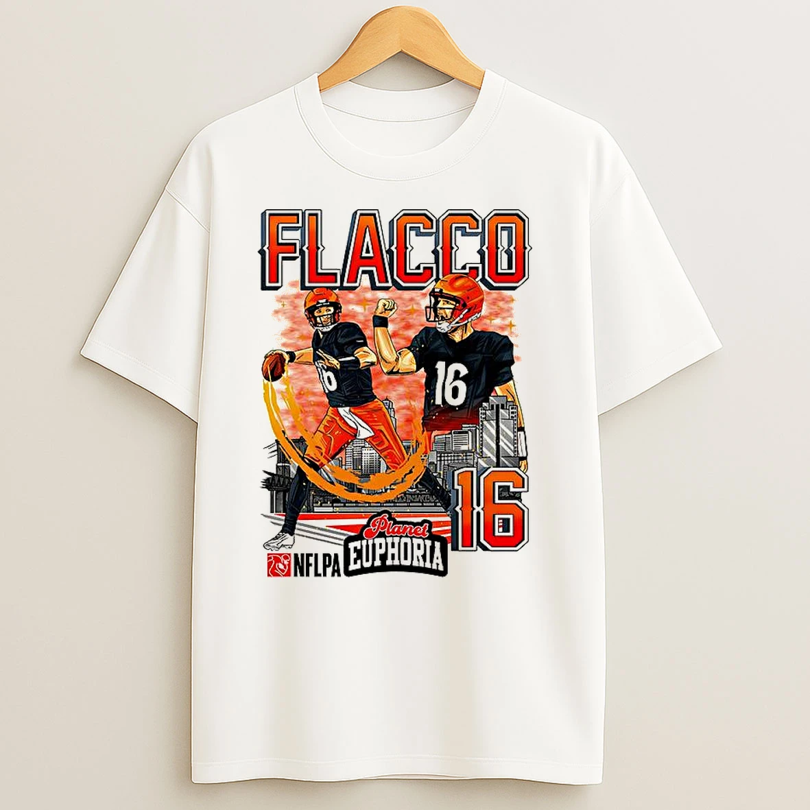 Joe Flacco Cincinnati Bengals Football Number 16 Skyline Cartoon T Shirts