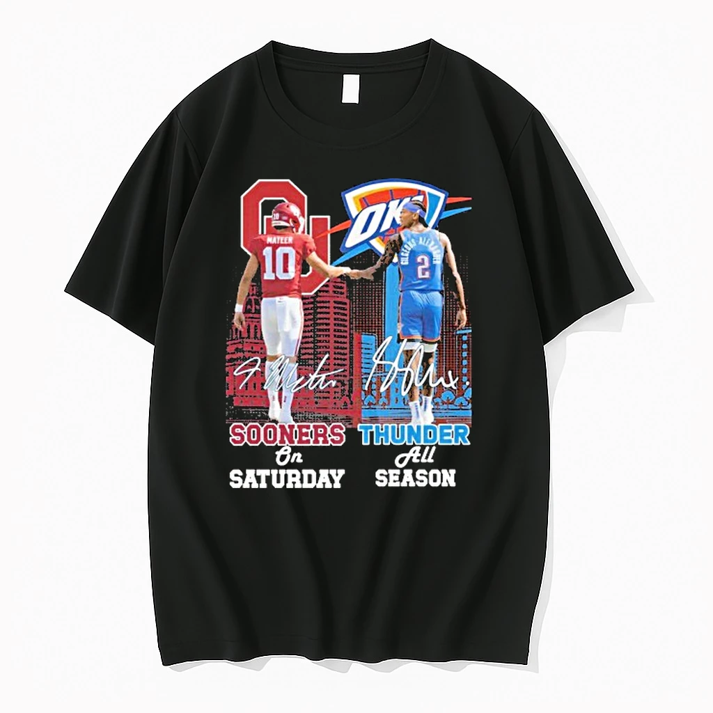 John Mateer And Shai Gilgeous Alexander Oklahoma Sooners On Oklahoma City Thunder Thunder All Season Signatures Shirts