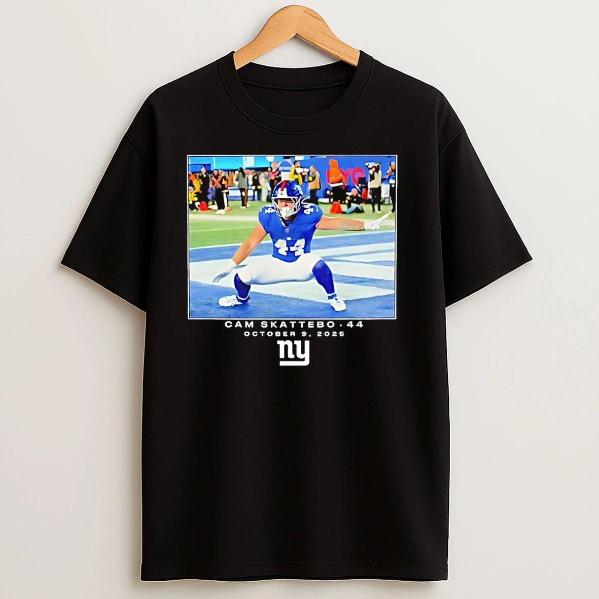 John Michael Schmitz Wearing Cam Skattobo 44 Giants October 9 2025 Moment T Shirts