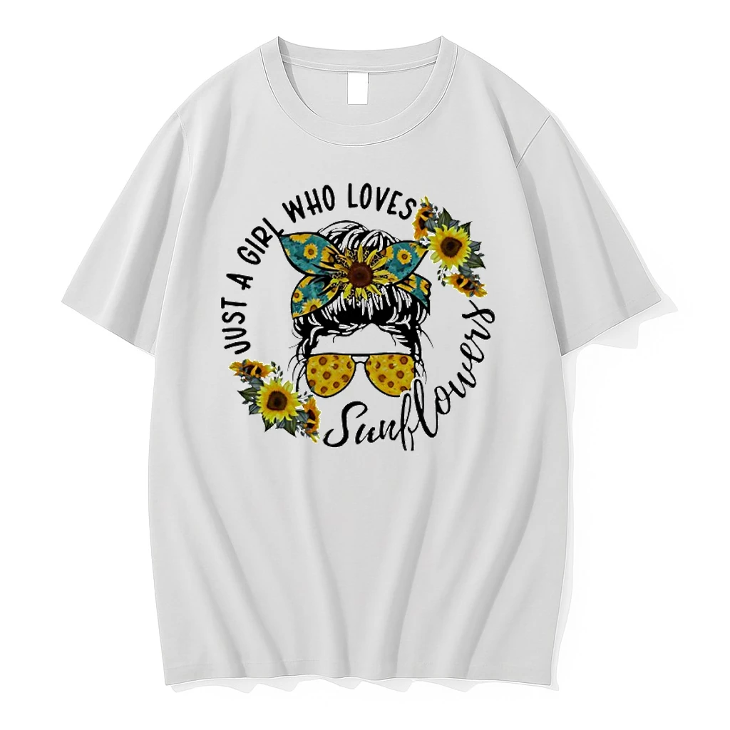 Just A Girl Who Loves Sunflower Messy Bun Life Shirts