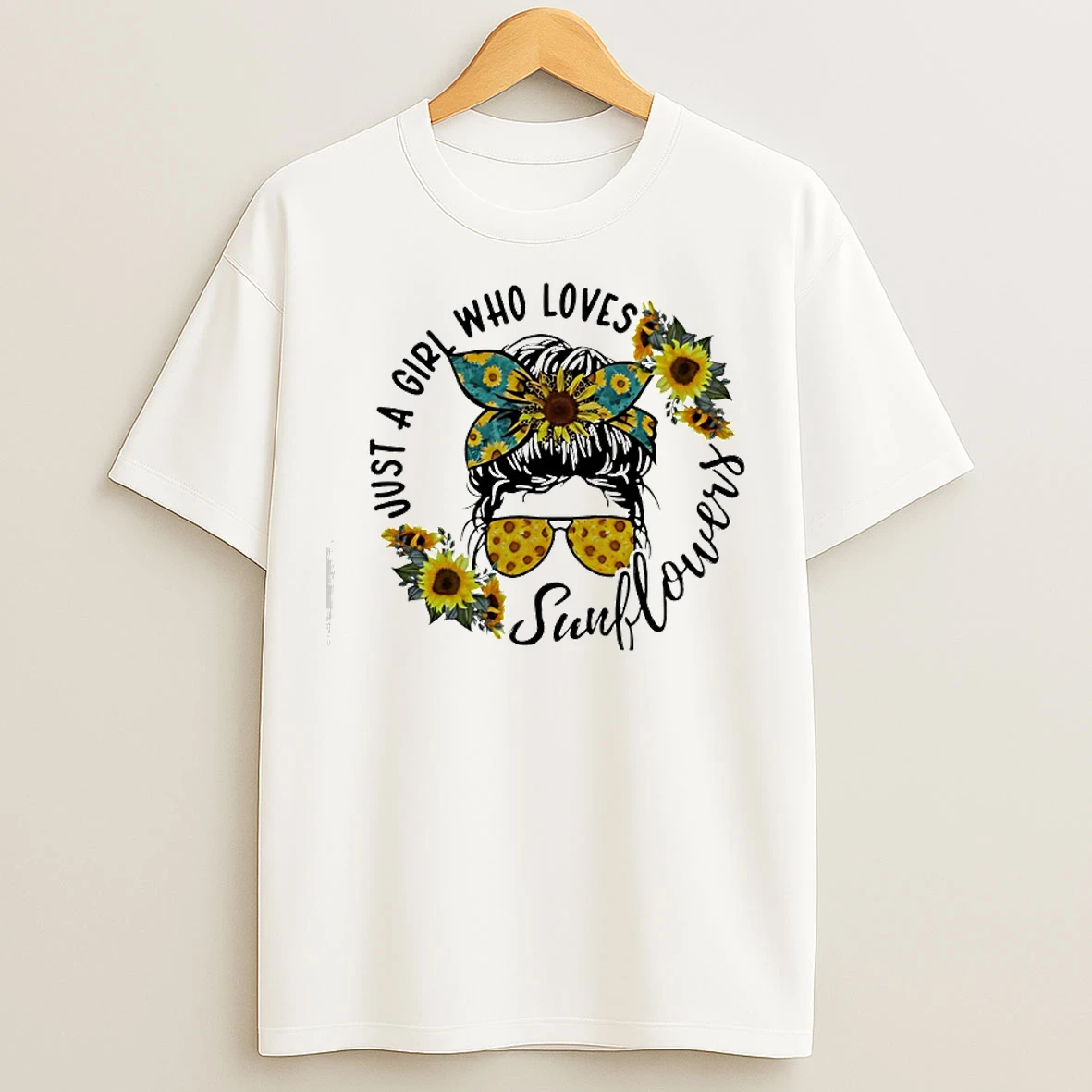 Just A Girl Who Loves Sunflower Messy Bun Life T Shirts