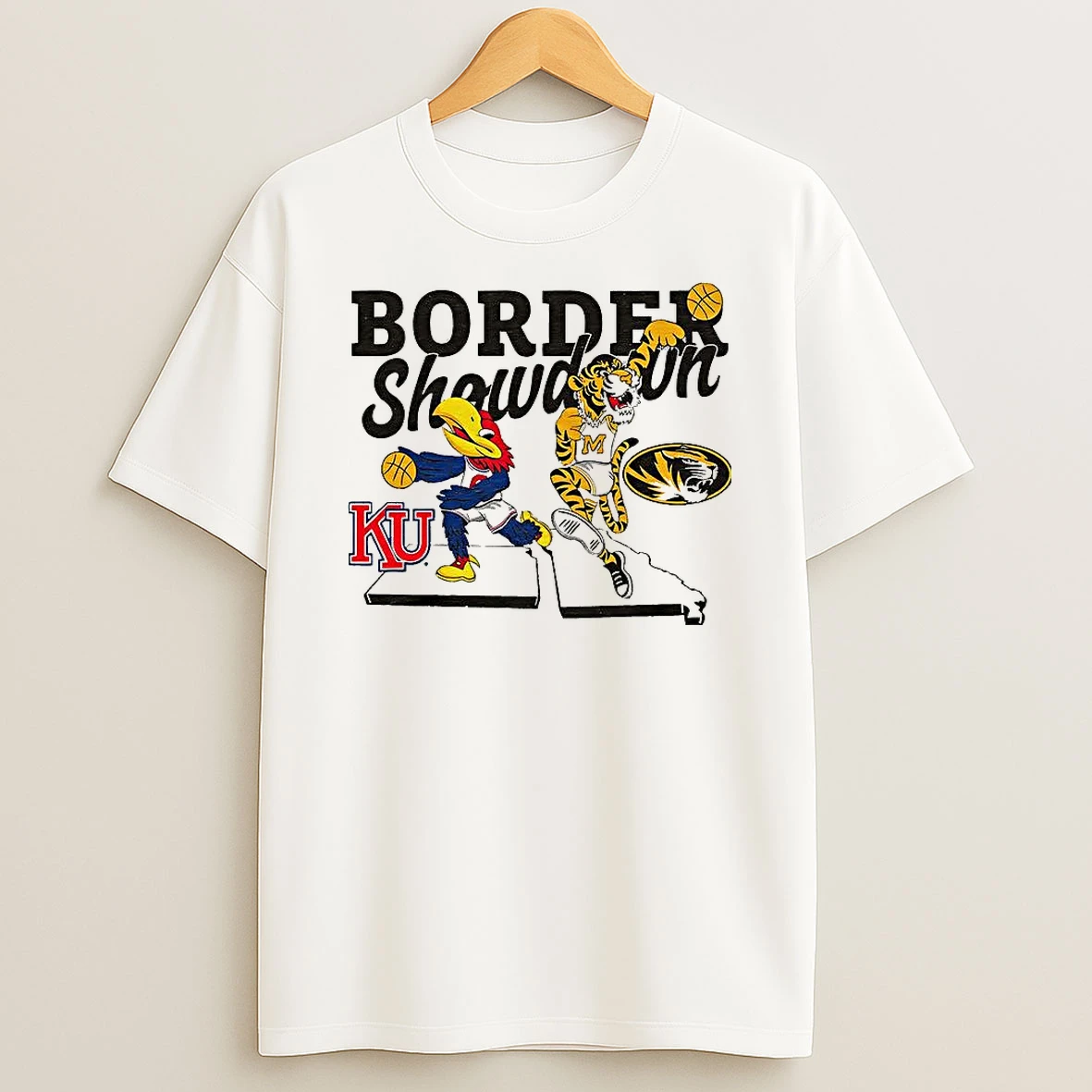 Ku Jayhawks Vs Mizzou Tigers Basketball Border Showdown Mascot Shirts
