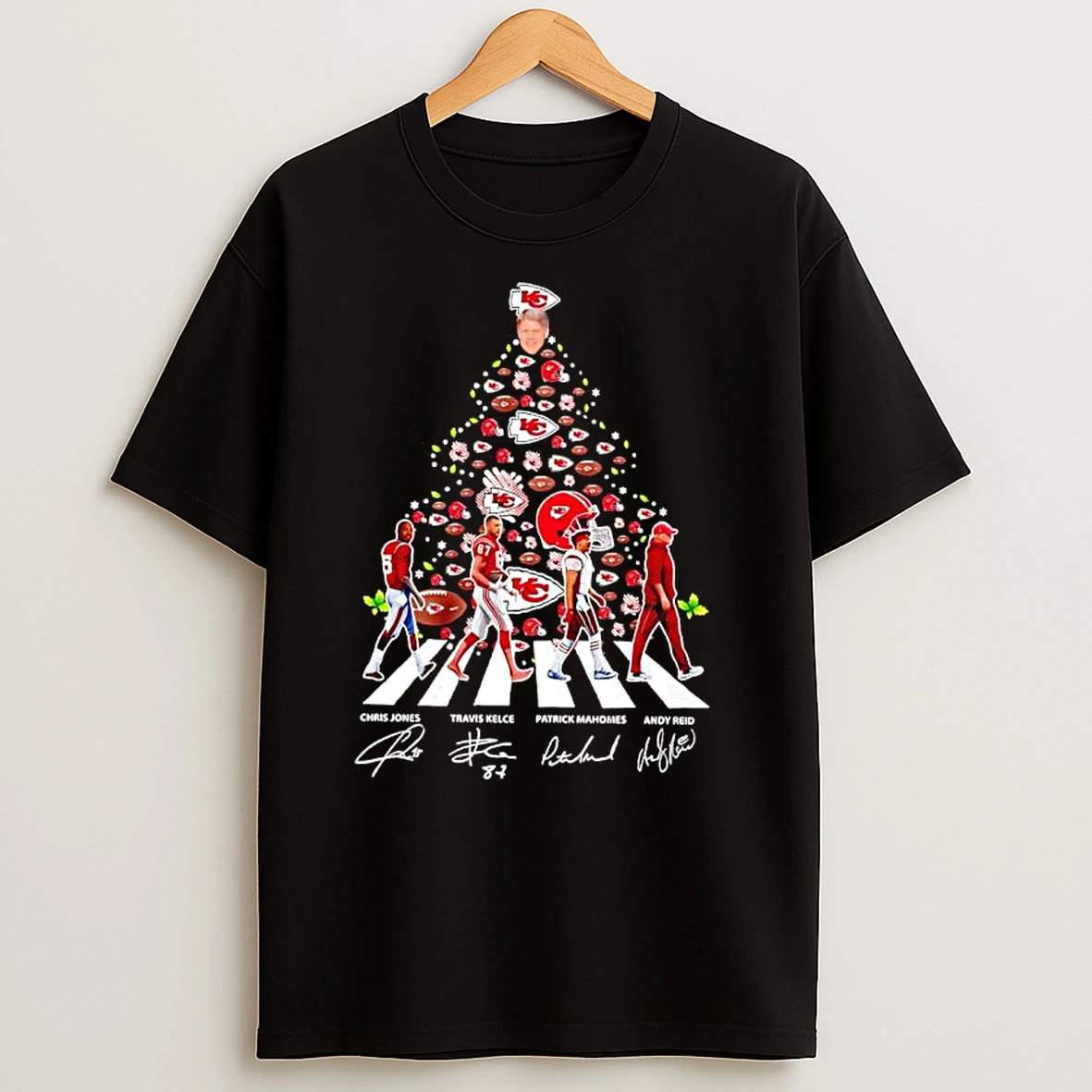 Kansas City Chiefs Abbey Road Christmas Tree Jones Kelce Mahomes Coach Andy Reid T Shirts