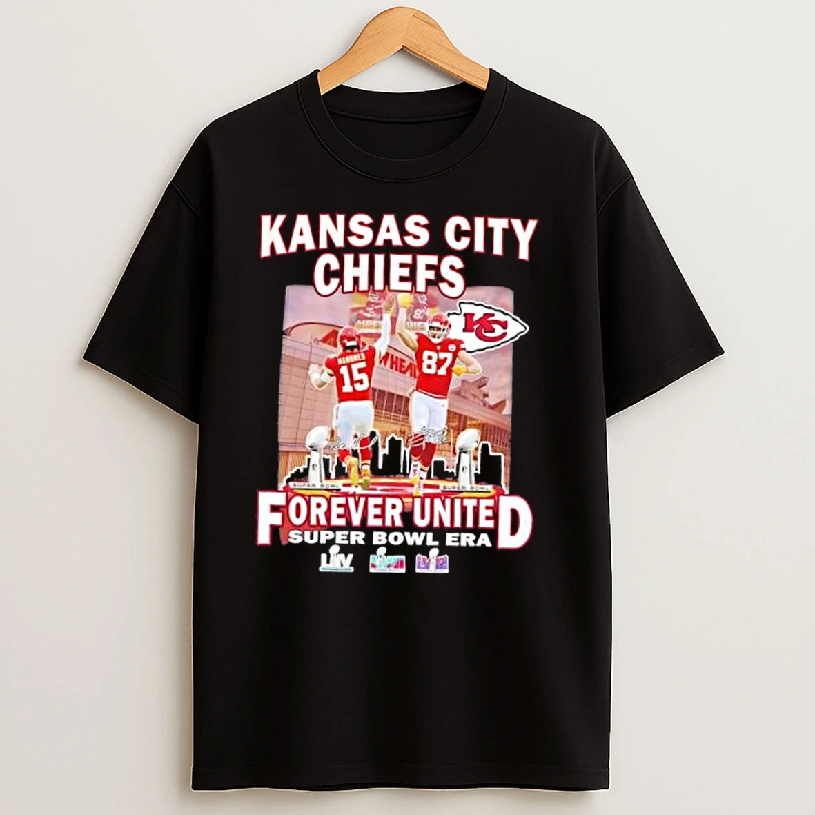 Kansas City Chiefs Travis Kelce And Patrick Mahomes Forever United Super Bowl Era T Shirts