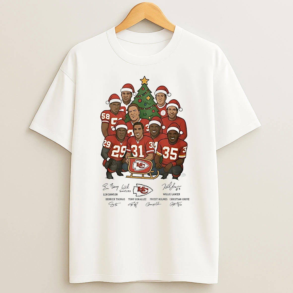 Kansas City Chiefs Signatures Under Christmas Tree Shirts