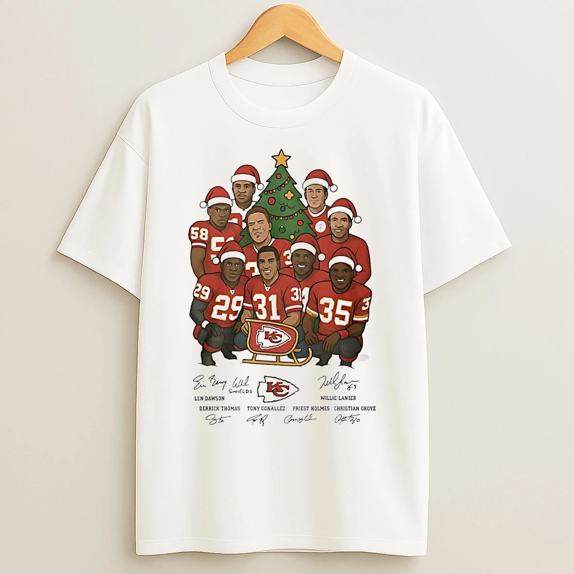 Kansas City Chiefs Signatures Under Christmas Tree T Shirts