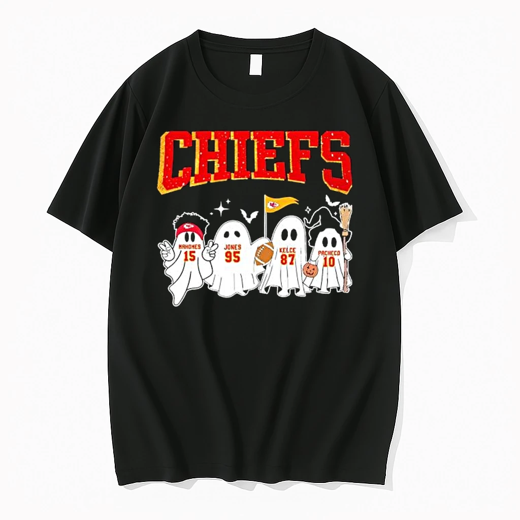 Kansas City Football Halloween Mahomes Jones Kelce Pacheco Ghosts Shirts