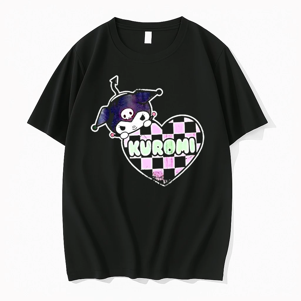 Kuromi Pink And Black Checkered Heart Cartoon Shirts