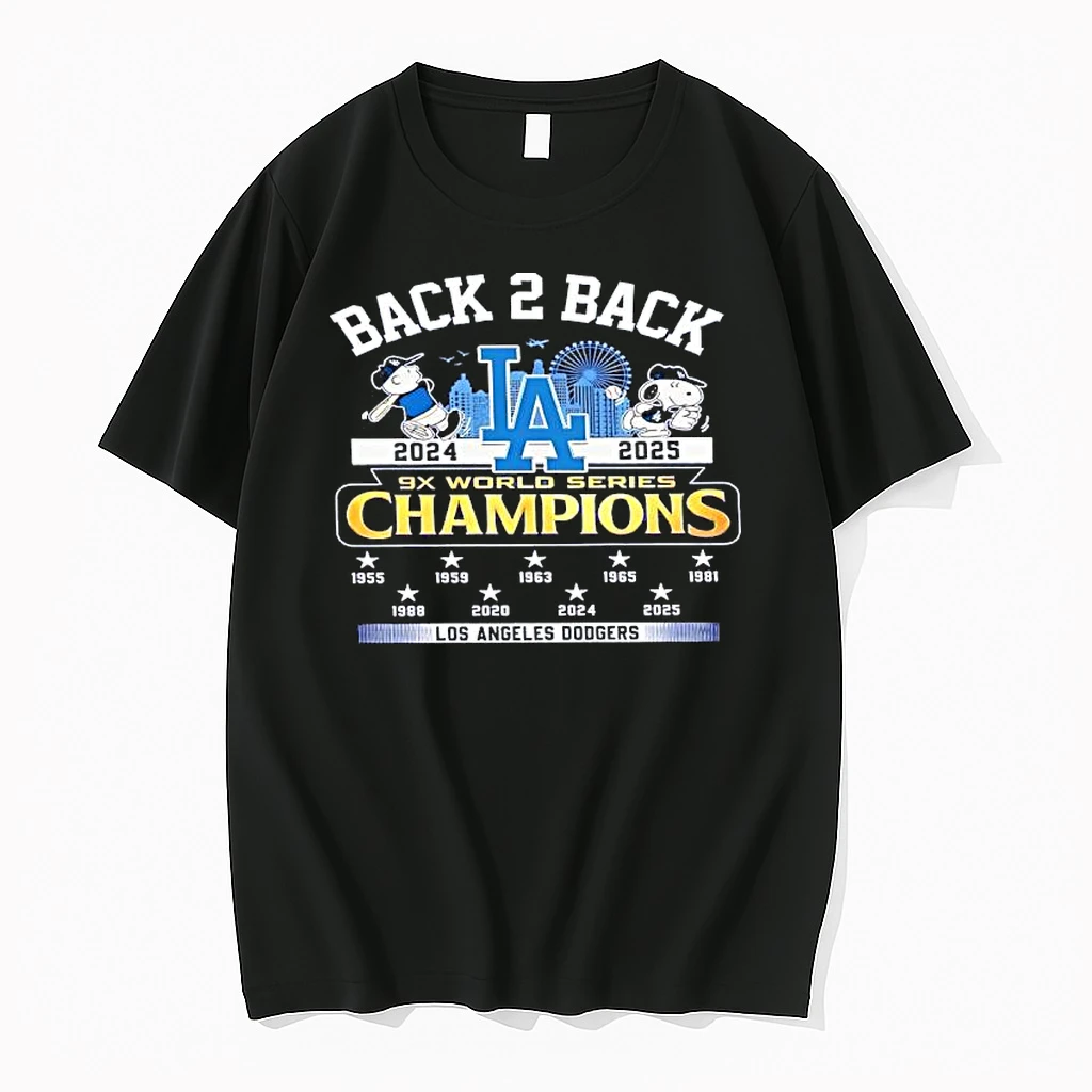 La Dodger Peanuts Snoopy Back 2 Back 9x World Series Champs Shirts