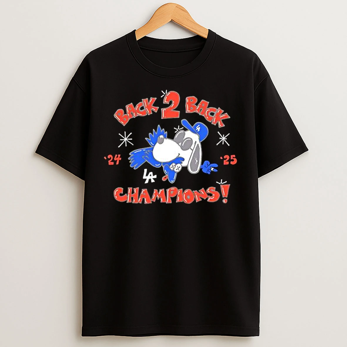 La Dodgers Snoopy Back 2 Back 24 And 25 Champions T Shirts