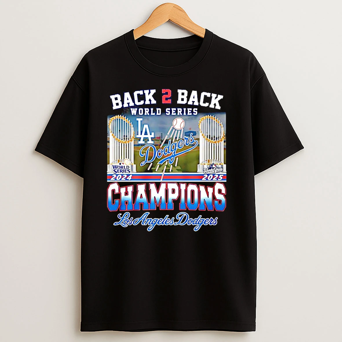 La Dodgers Back To Back 2024 2025 World Series Champions Trophy T Shirts