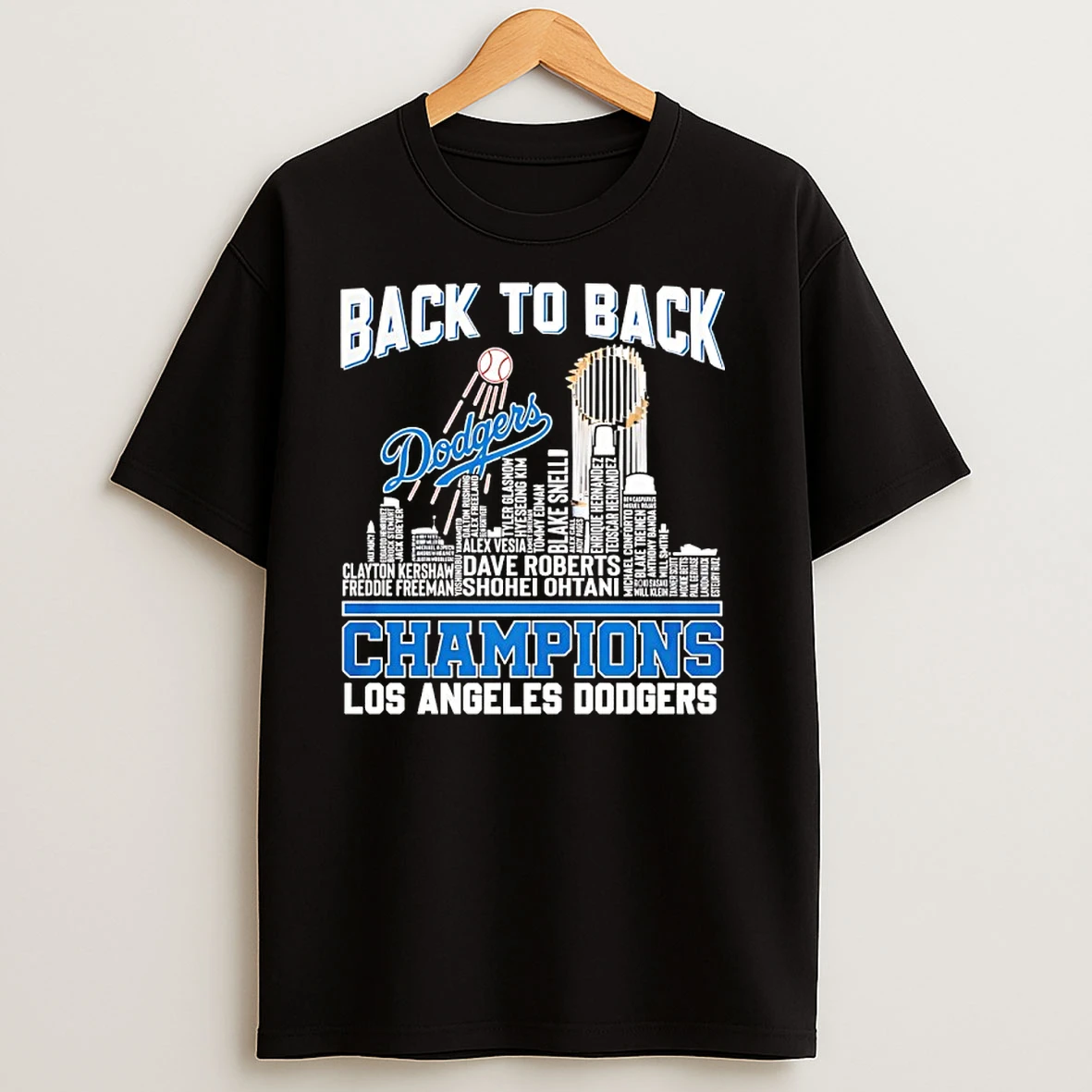 La Dodgers Back To Back World Series Champions 2025 Player Name City Skyline T Shirts