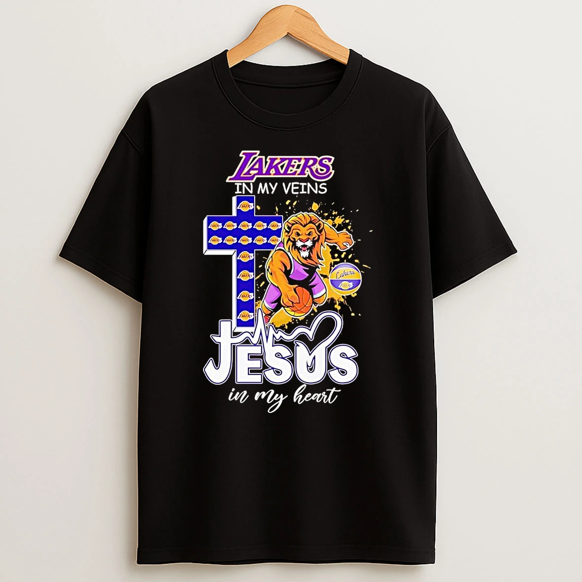 Lakers In My Veins Jesus In My Heart Mascot Shirts