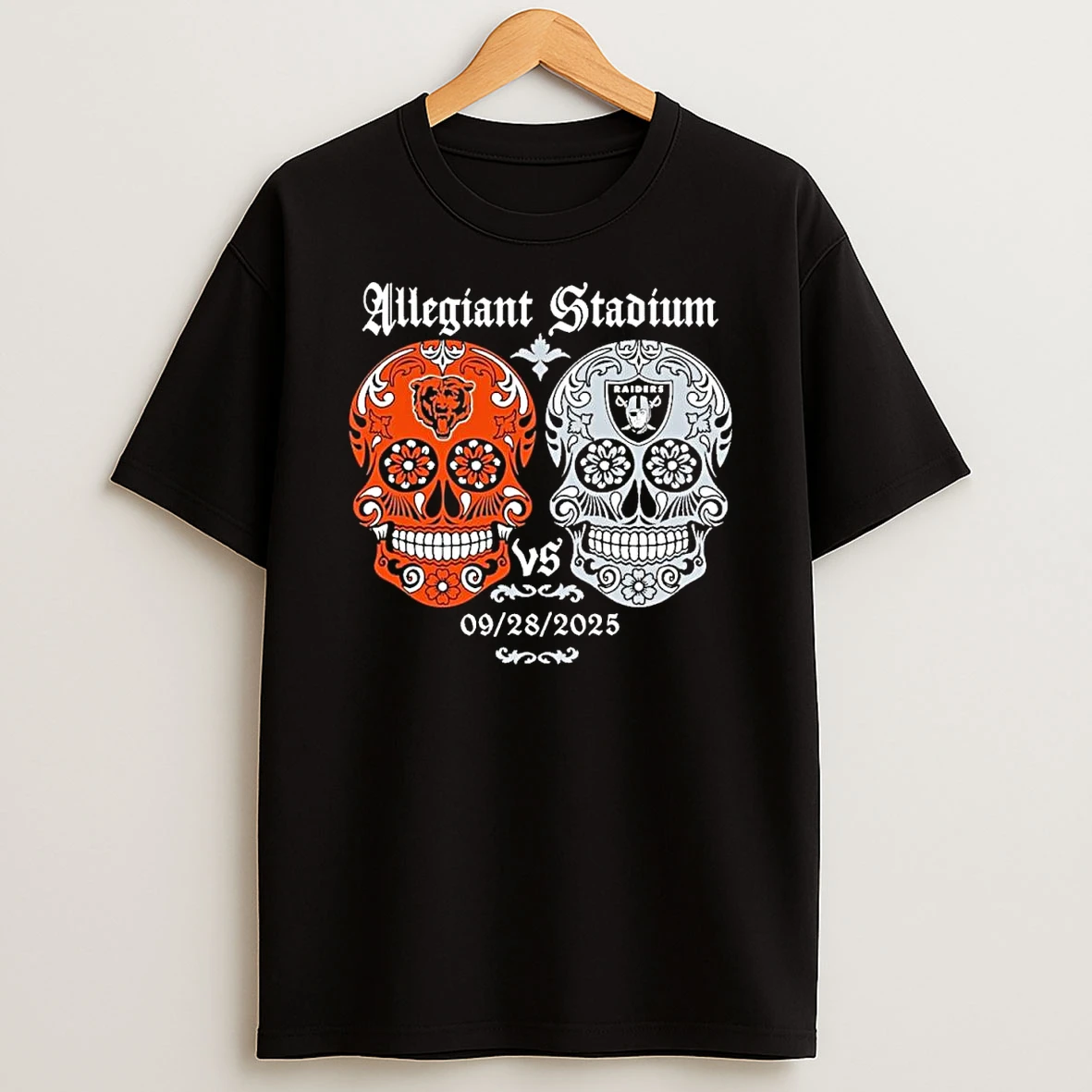 Las Vegas Raiders Vs Chicago Bears 2025 Sugar Skull Head To Head Shirts