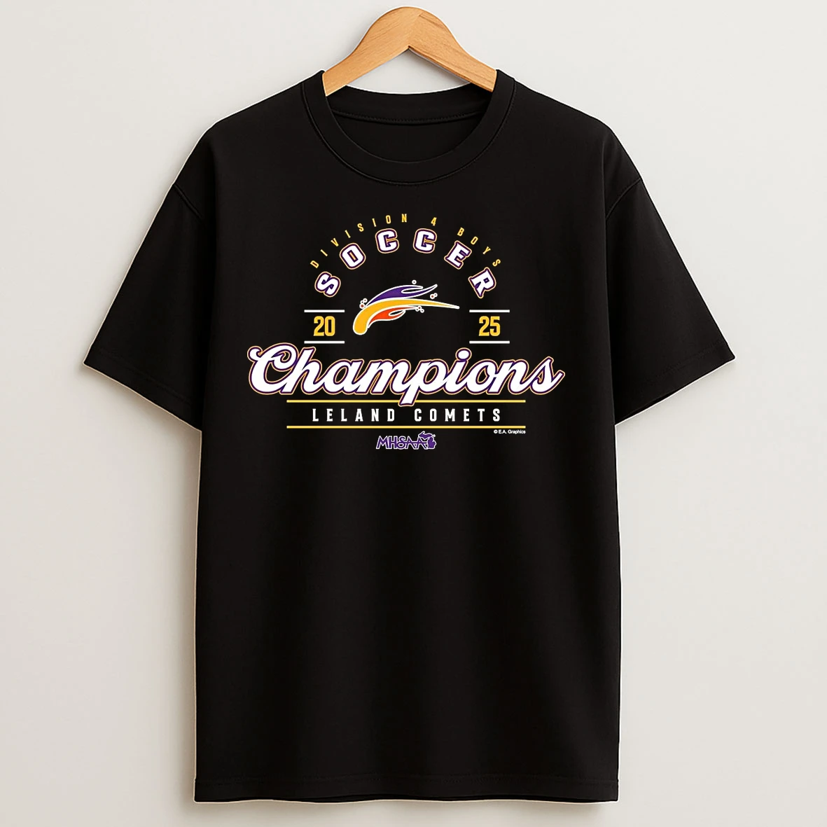Leland Comets 2025 Boys Soccer D4 Champions T Shirts