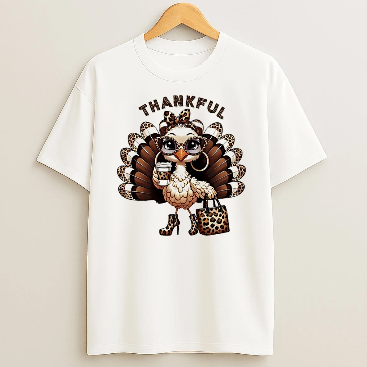 Leopard Thankful Turkey Graphic Shirts