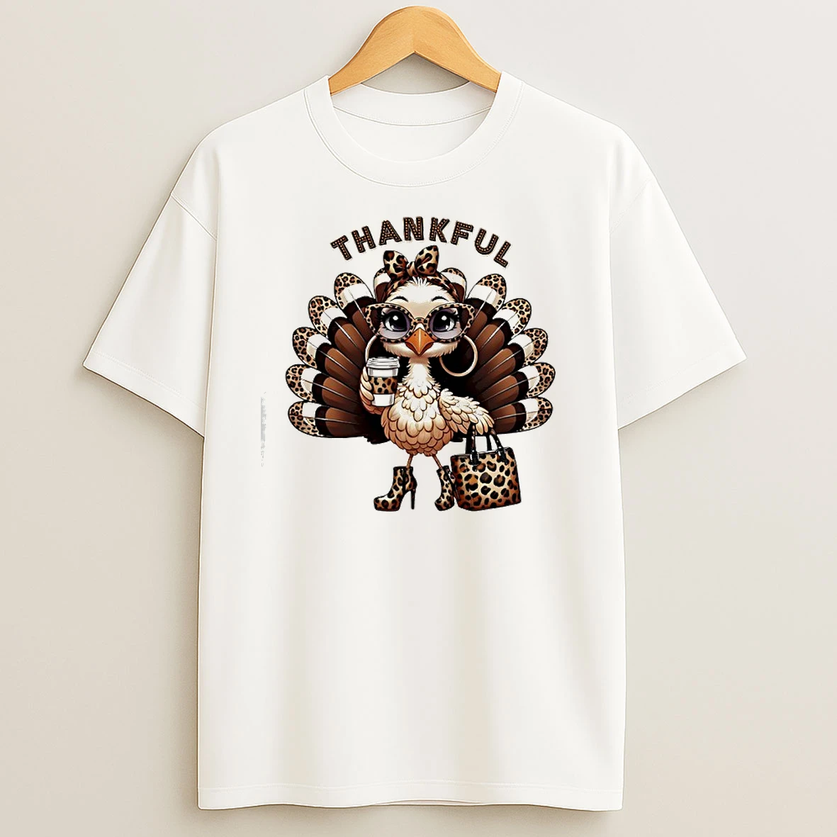 Leopard Thankful Turkey Graphic T Shirts
