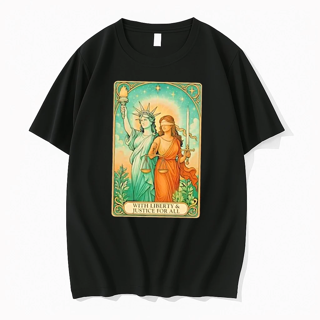 Liberty Of Statue With Liberty And Justice For All Tarot Card Shirts