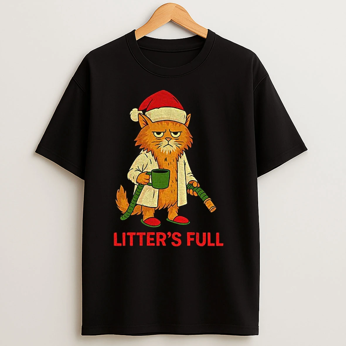 Litters Full Funny Cat Santa Merry Christmas T Shirts