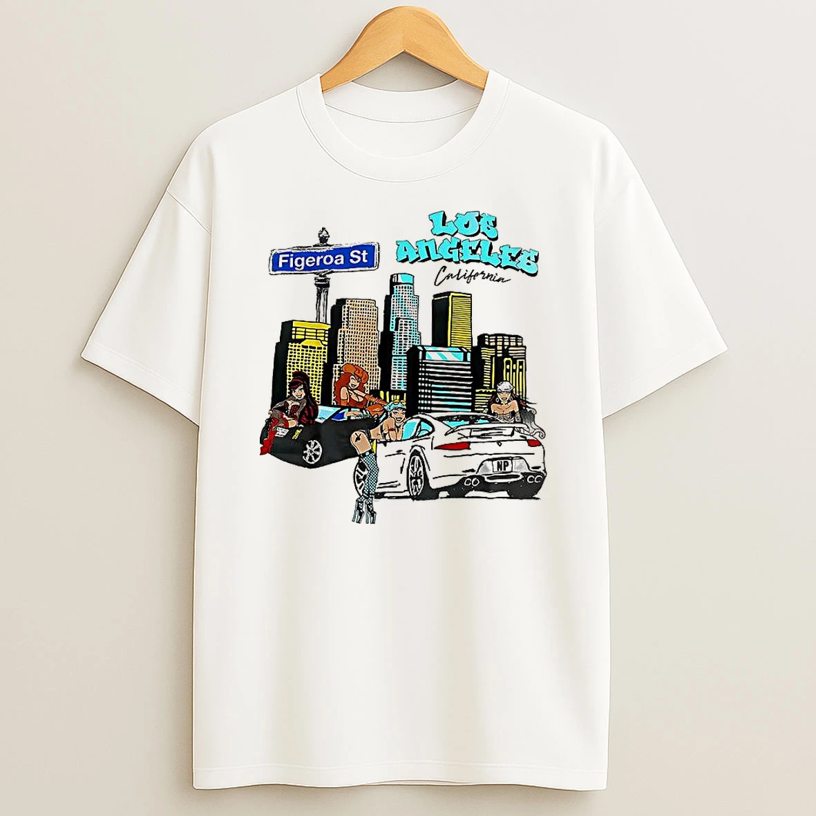 Los Angeles California Figueroa Street City Skyline Cartoon Shirts