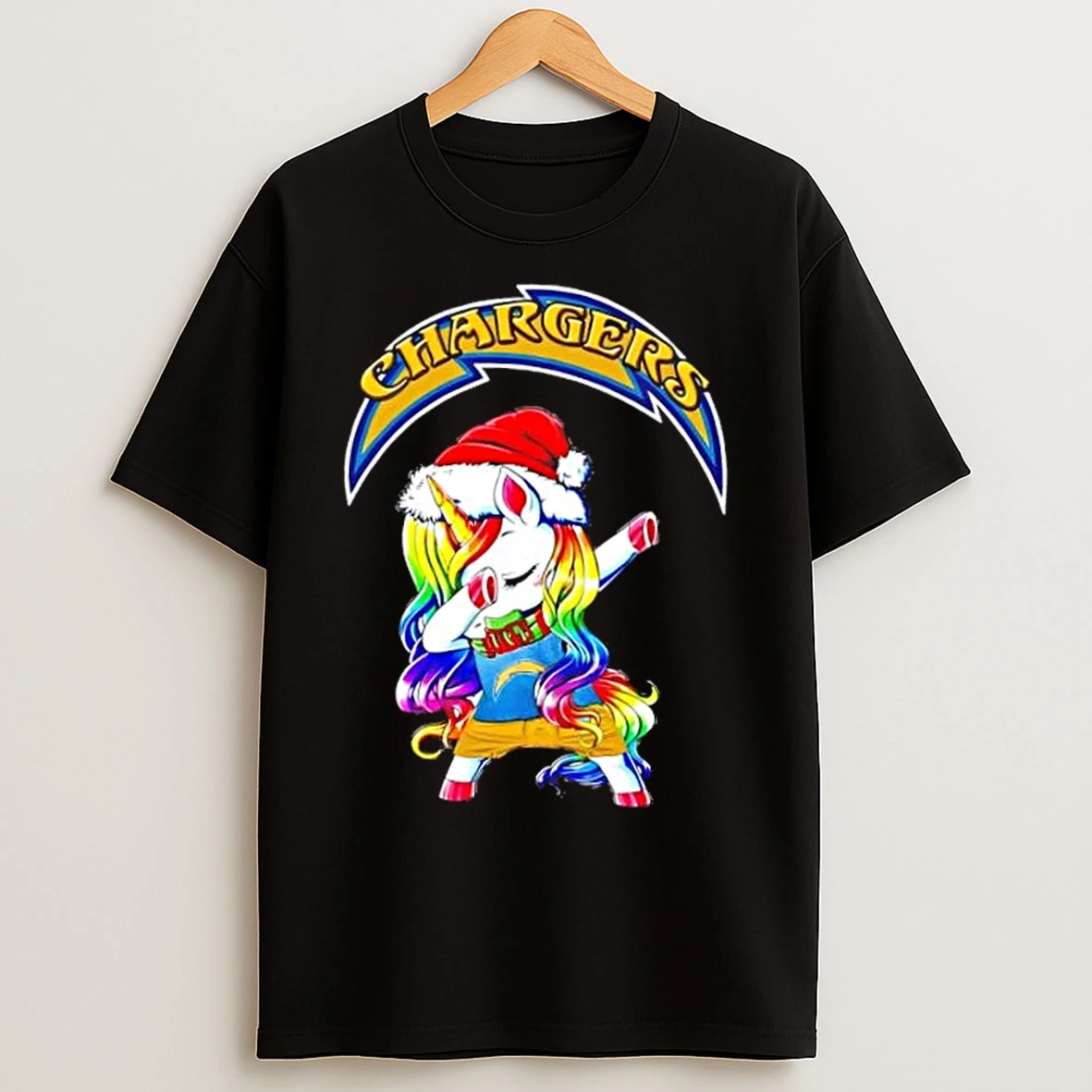 Los Angeles Chargers X Unicorn Santa Hat Dabbing Merry Christmas T Shirts