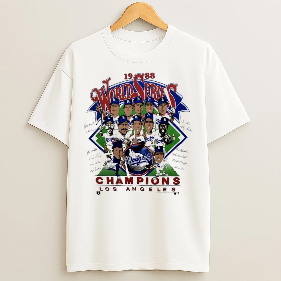 Los Angeles Dodgers 1988 World Series Champions Signatures Caricature T Shirts