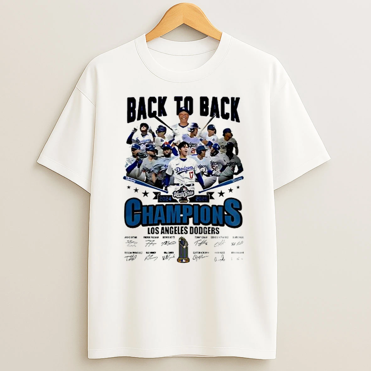 Los Angeles Dodgers 2025 World Series Back To Back Champions Signatures Shirts