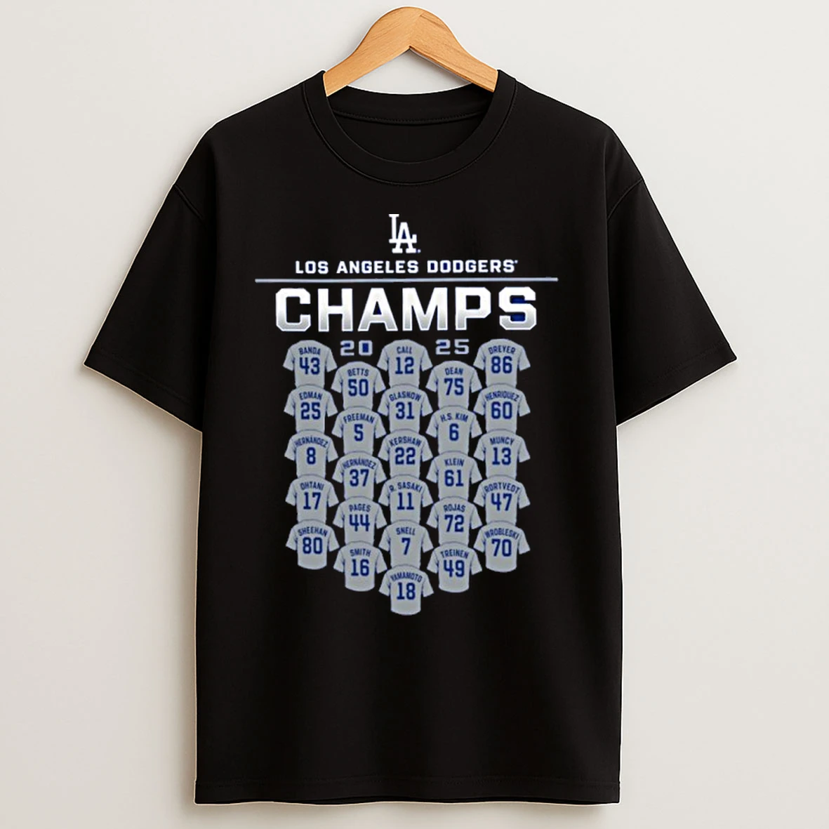 Los Angeles Dodgers 2025 World Series Champions Jersey Roster T Shirts