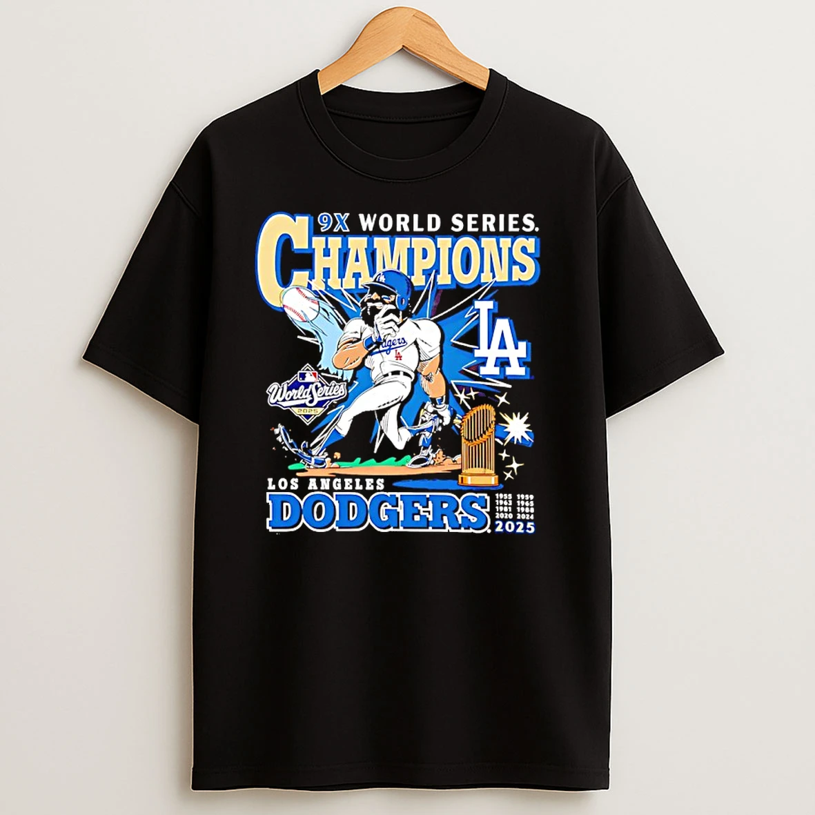 Los Angeles Dodgers 9 Time World Series Champions 2025 Caricature T Shirts