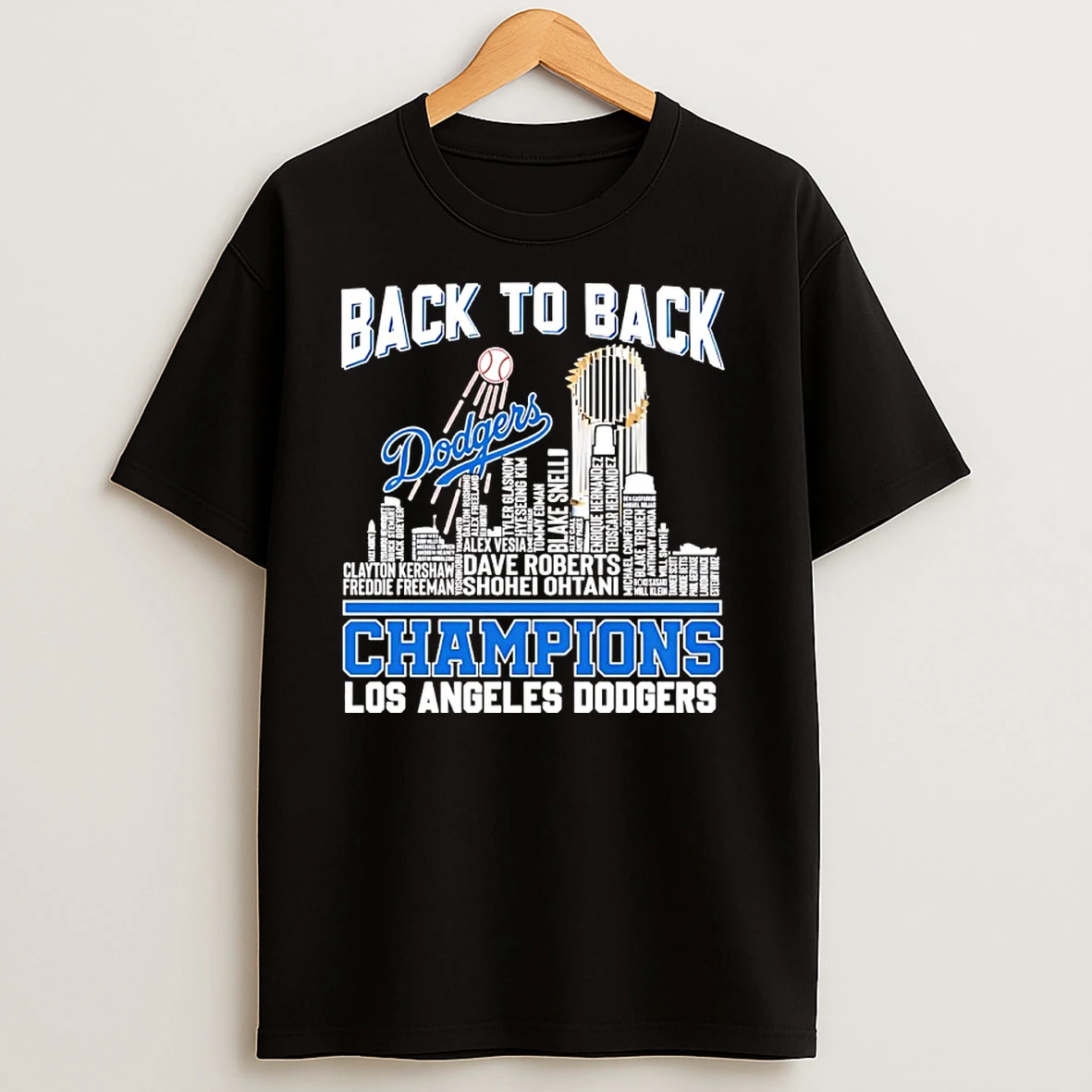 Los Angeles Dodgers Back 2 Back 2025 World Champions Players Names City Skyline T Shirts