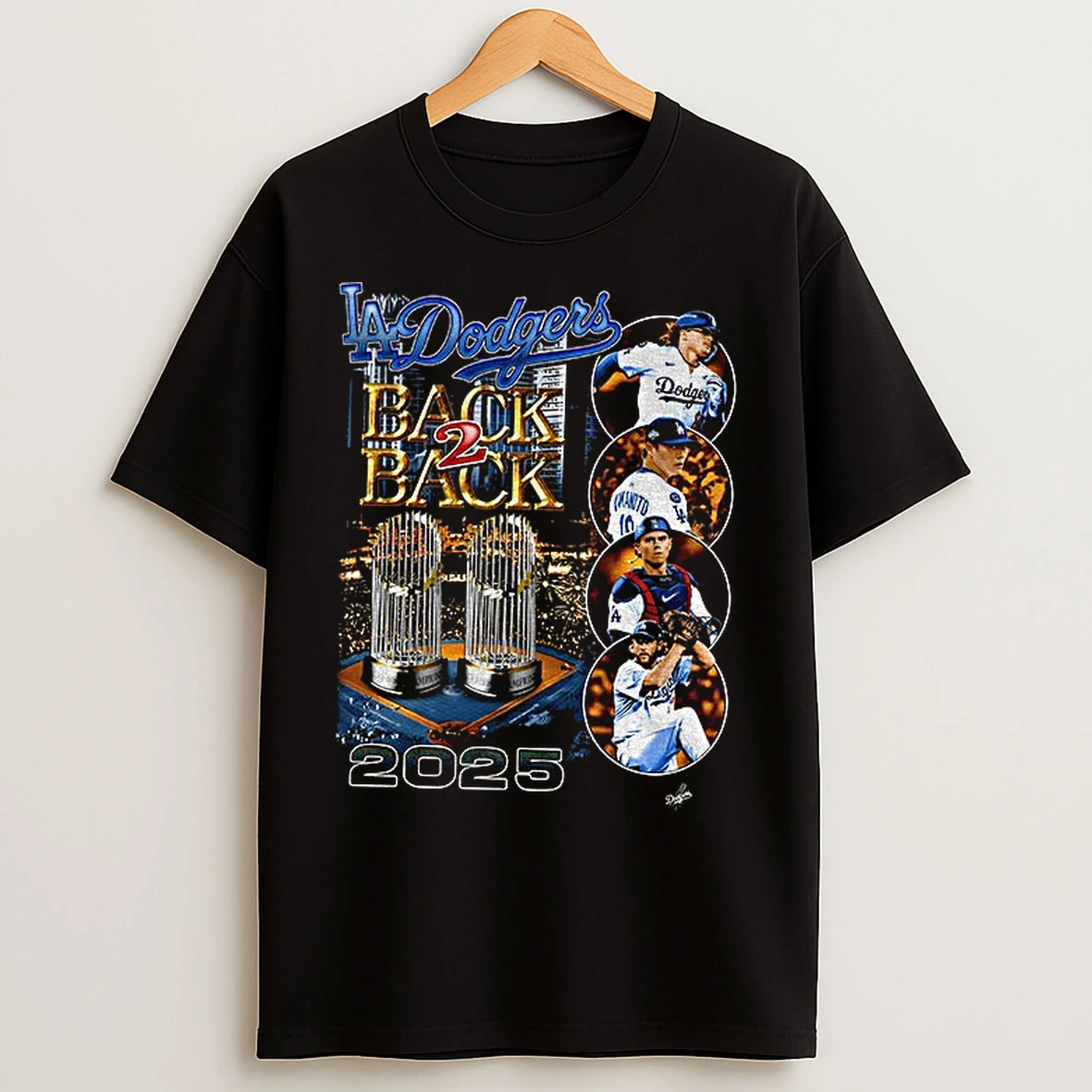 Los Angeles Dodgers Back 2 Back 2025 World Series Champions Trophy Graphic T Shirts