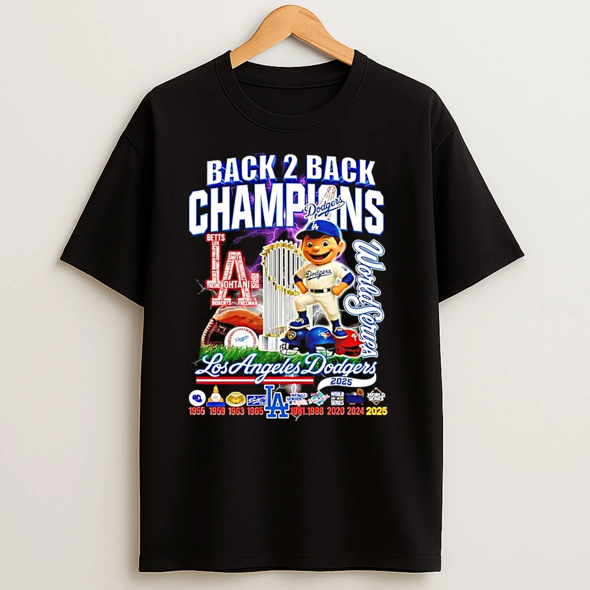 Los Angeles Dodgers Back 2 Back Champions World Series Mascot T Shirts