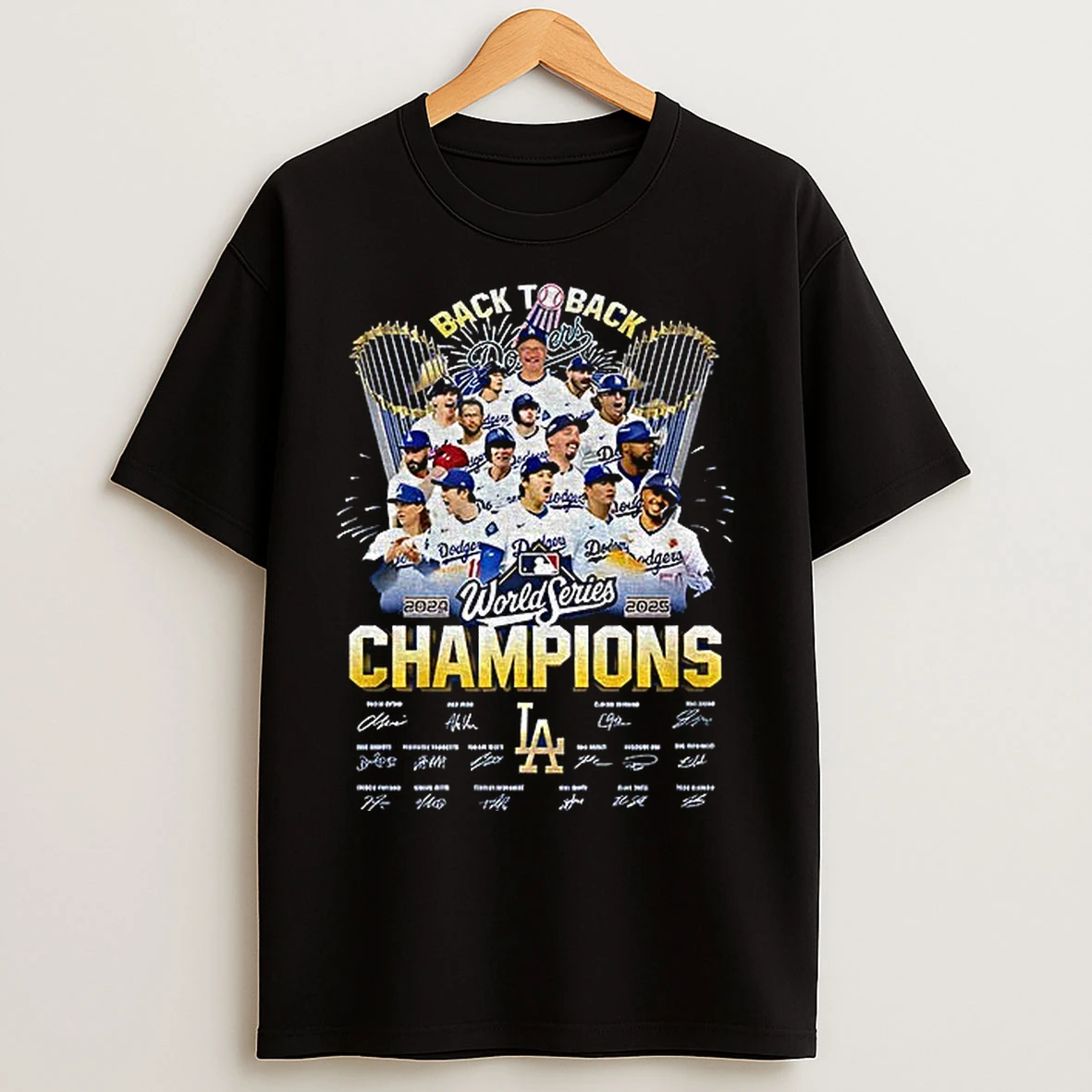 Los Angeles Dodgers Back To Back 2024 2025 World Series Champions Signatures T Shirts
