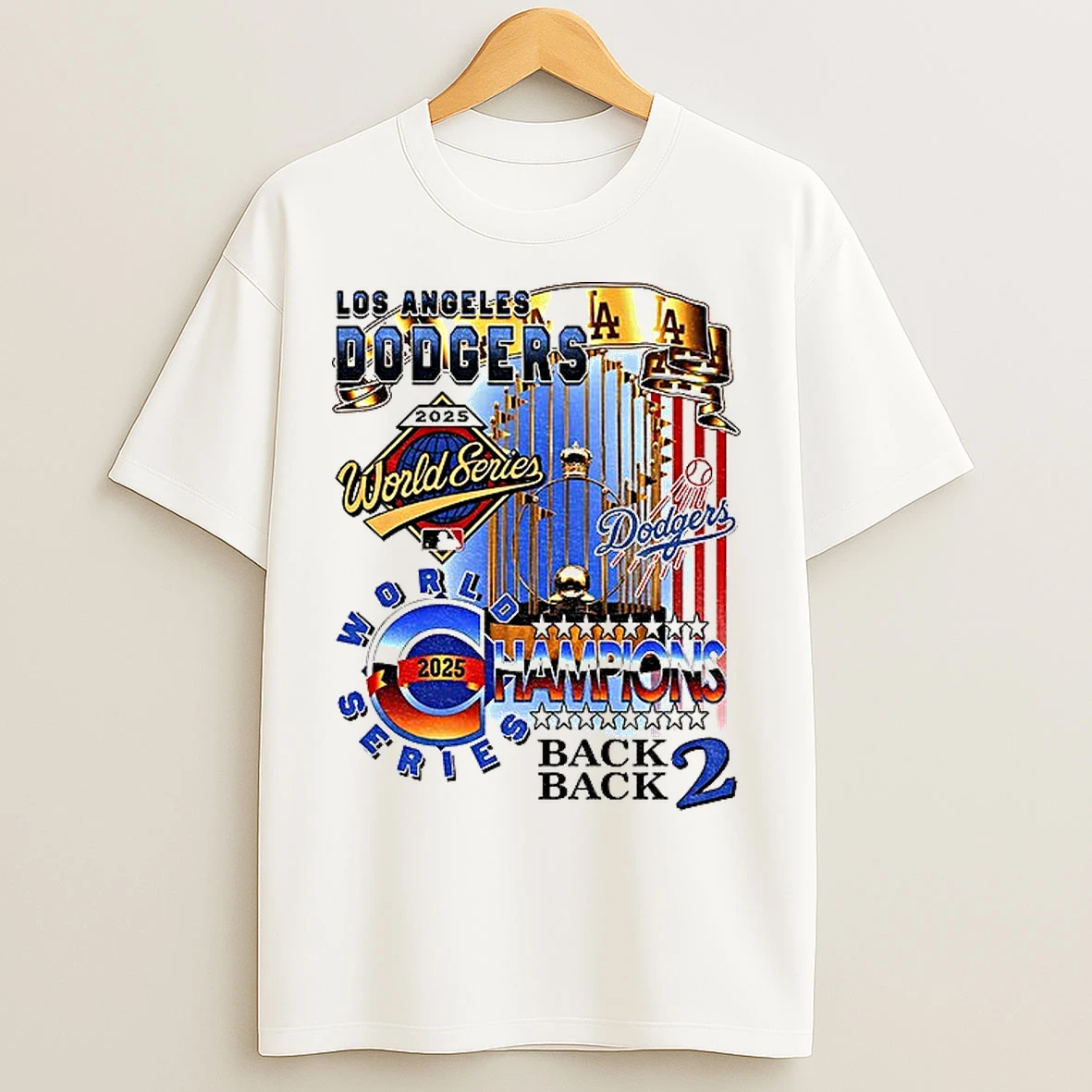 Los Angeles Dodgers World Series Champions Back 2 Back 2025 Trophy Mlb Logo T Shirts