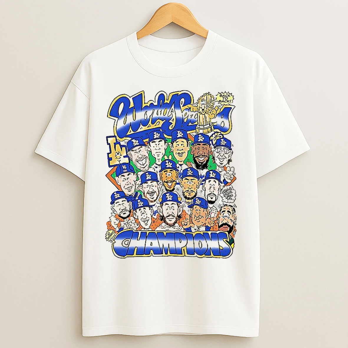 Los Angeles Dodgers World Series Back To Back Champions 2025 Player Cartoon T Shirts