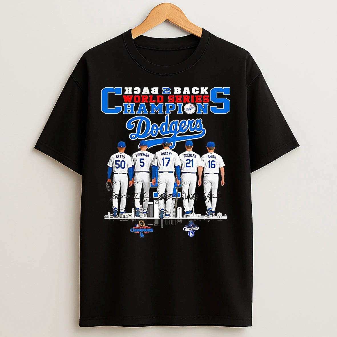Los Angeles Dodgers Back To Back World Series Champions 2025 Skyline T Shirts